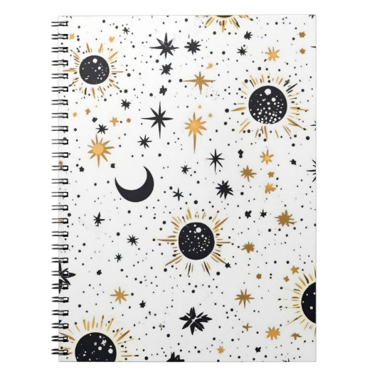 Carnet Soleil Lune Étoiles Noir et Or Céleste (Devant)