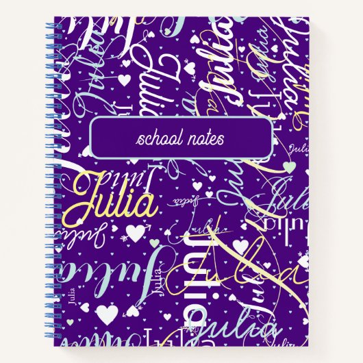 Carnet Son beau nom personnalisé violet (Devant)