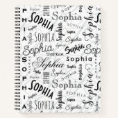 Carnet Sophia Typographie noir blanc (Devant)