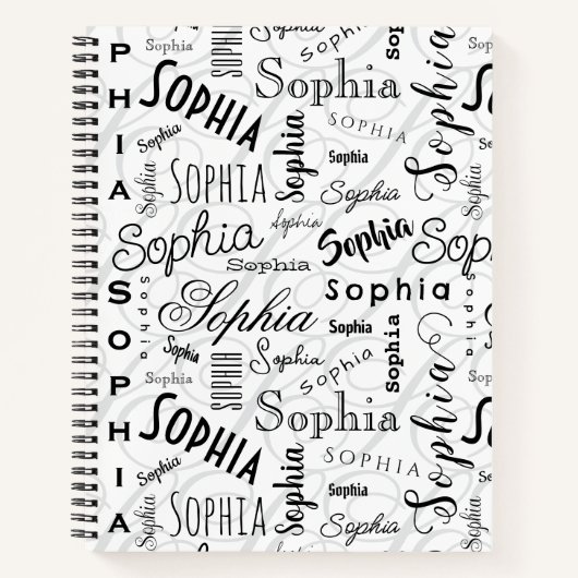 Carnet Sophia Typographie noir blanc (Devant)