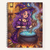 Carnet Sorcière de dessin animé faisant une potion d'amou (Devant)