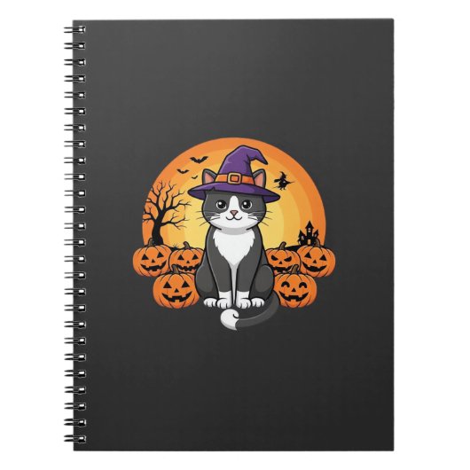 Carnet Sorcière de Halloween Chat Citrouille Lune Design_ (Devant)