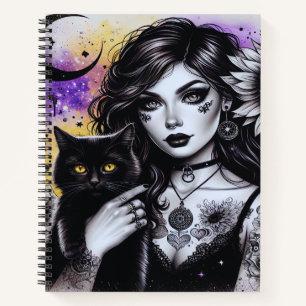 Carnet Sorcière gothique céleste et chat noir