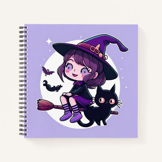 Carnet Sorcière mignonne avec une chambre Chat Noir Chat  (Devant)
