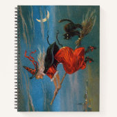 Carnet Sorcière volant avec chat noir la nuit d'Halloween (Devant)