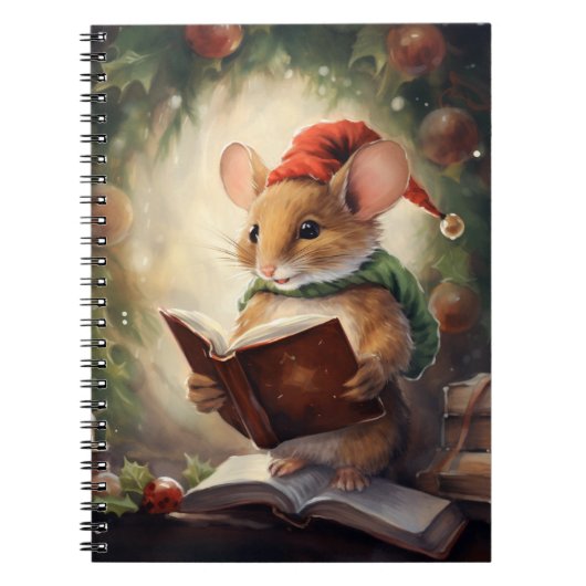 Carnet Souris de Noël lisant (Devant)