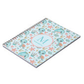 Carnet Sous l'eau, dauphins et tortues mignons monogrammé (Côté gauche)
