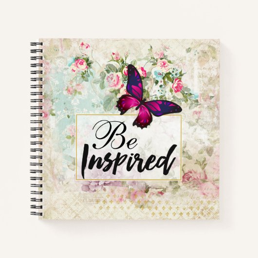 Carnet Soyez inspiré Citation et Papillon rose Collage Vi (Devant)