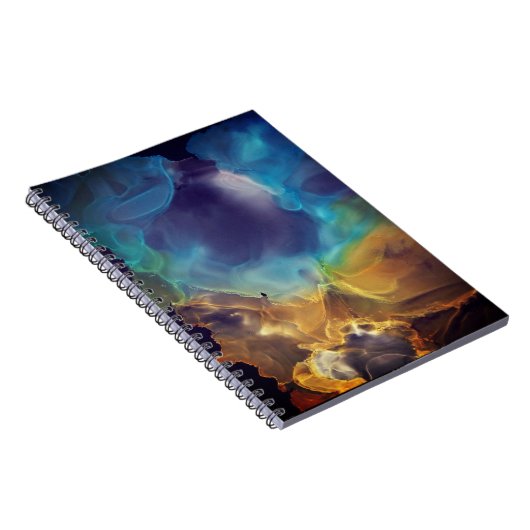 Carnet Space Nebula bleu jaune Alcool art (Côté Droit)