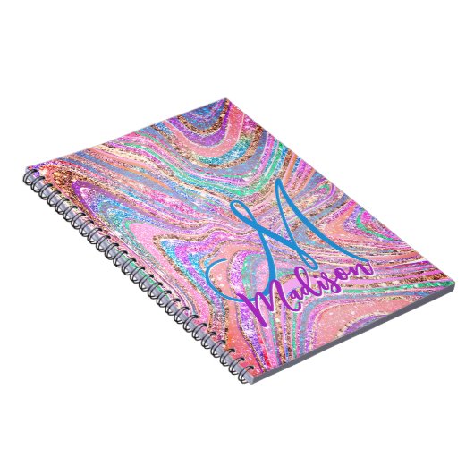 Carnet Sparkle unicorne arc-en-ciel marbling art (Côté Droit)