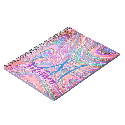 Carnet Sparkle unicorne arc-en-ciel marbling art (Côté gauche)