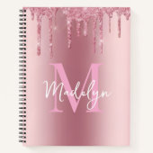 Carnet  sparkles Pink glitter monogram name girly (Devant)