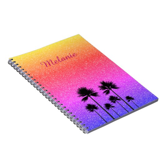 Carnet Sparkly Palm Trees Gradient Sunset Personalised (Côté Droit)