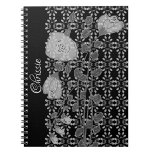 Carnet spiral à motif floral gris personnalisé
