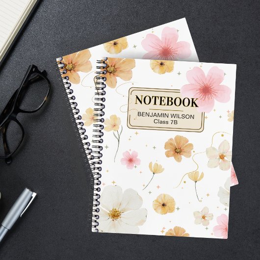 Carnet spiral blanc et beige Floral
