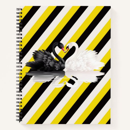 Carnet spiral blanc noir jaune cygne à rayures (Devant)