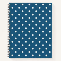 Carnet Spiral bleu foncé et blanc Polka
