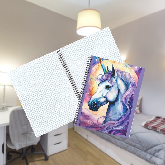 Carnet spiral cosmique violet Unicorne
