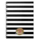 Carnet spiral de Monogramme à rayures noir et blan (Devant)
