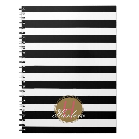 Carnet spiral de Monogramme à rayures noir et blan (Devant)