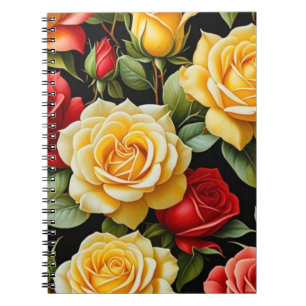 Carnet spiral de roses jaunes et rouges