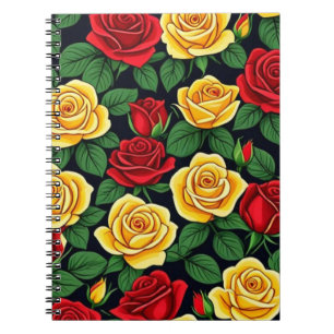 Carnet spiral de roses rouges et jaunes