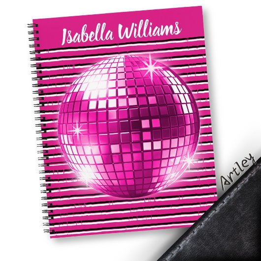 Carnet Spiral Disco Ball noir rose