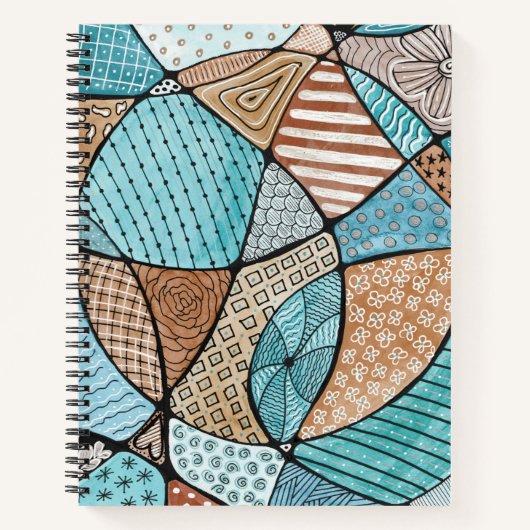 Carnet Spiral Doodle Art turquoise et Brown (Devant)