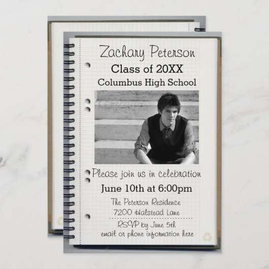 Carnet Spiral - Faire-part de graduation (Devant / Derrière)