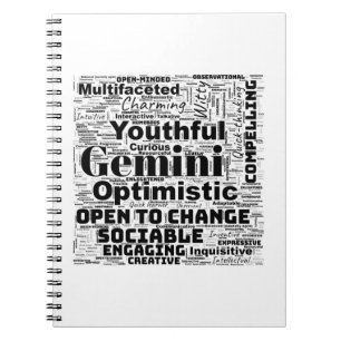 Carnet spiral Gemini Zodiac Word Cloud