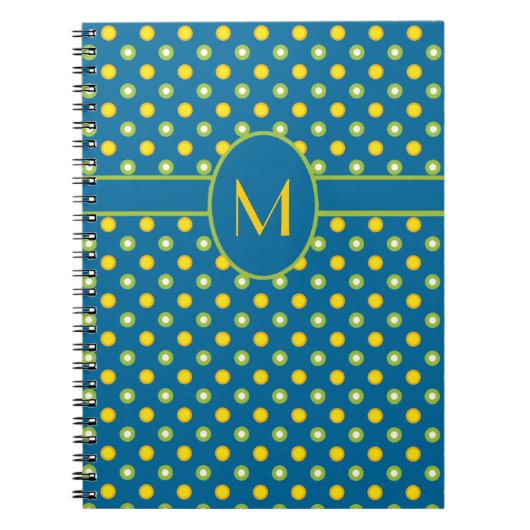 Carnet spiral monogramme vert, jaune Polkas (Devant)