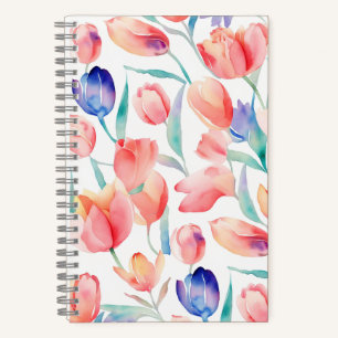 Carnet spiral Motif de tulipes d'aquarelle