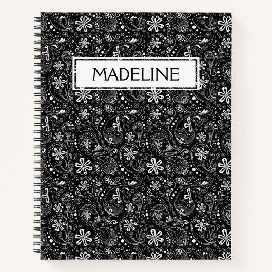 Carnet spiral noir et blanc Paisley (Devant)