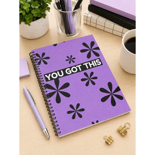 Carnet Spiral Notebook Purple & Black Quote Design