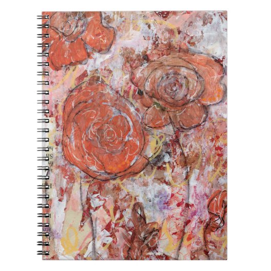 Carnet Spiral Notebook with mixed media orange flowers (Devant)