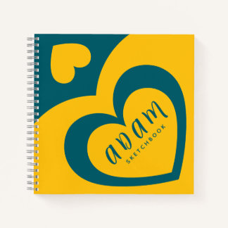 Carnet Spiral Notebook Yellow Blue Colourful heart design
