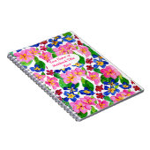 Carnet spiral, Personnalisable rose et bleu floral (Côté Droit)