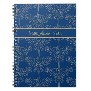 Carnet Spiral Personnalisé, Bleu, Motif à effet Or