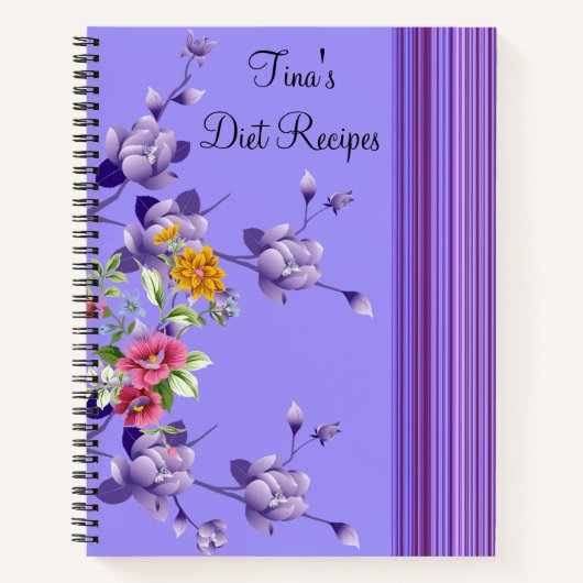 Carnet spiral Purple Stripe Floral Recettes régime (Devant)