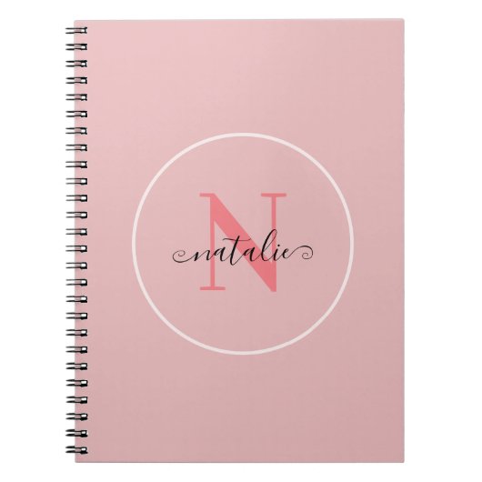 Carnet spiral rose minimaliste personnalisé (Devant)