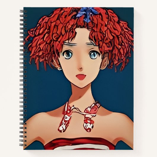 Carnet spiral rouge, blanc et bleu mignonne fille (Devant)