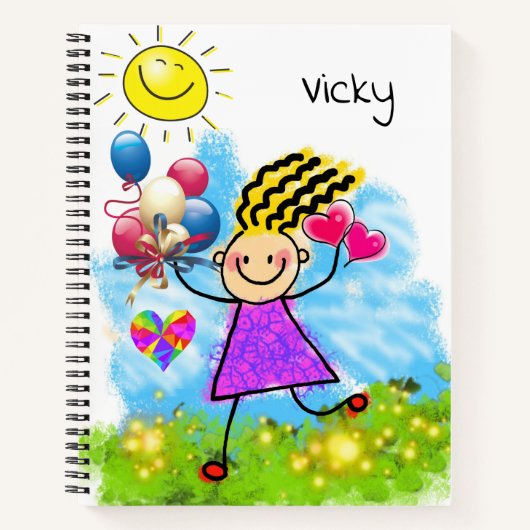 Carnet spiral Soleil Balloons Girl Floral (Devant)