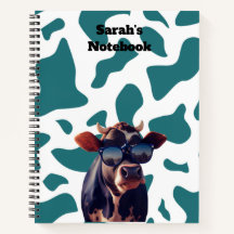 Carnet Spiral turquoise Impression Vache personnal