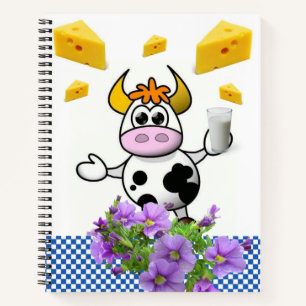Carnet spiral Vache Bleu Plaid Fromage Lait Floral