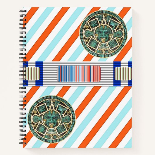 Carnet spirale Aztec Orange Bleu Bleu Bande (Devant)