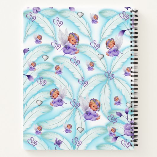 Carnet spirale Coeurs d'angle pourpre Plumes bleue (Dos)