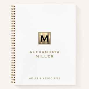 Carnet Spirale de logo initial blanc et or personnalisé