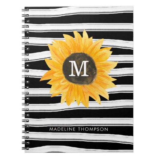 Carnet Spirale de tournesol Monogramme de Tournesol Noir  (Devant)