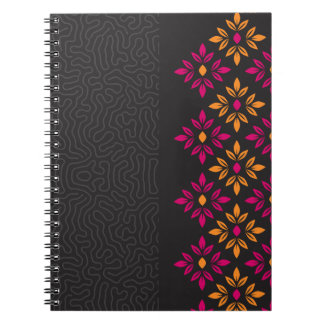 Carnet spiralé floral noir et coloré tendance