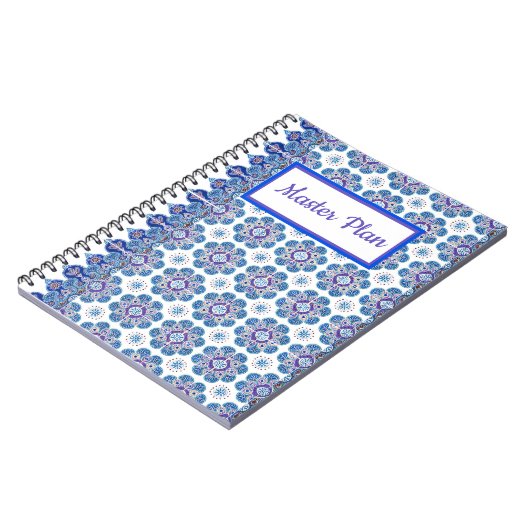 Carnet spirale imprimé en tuiles bleu et violet (Côté gauche)